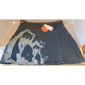 MIDDLE WAIST CAT PATTERN SLIT DENIM MINI SKIRT  Size 1XL By CIDER BRAND NEW NWT